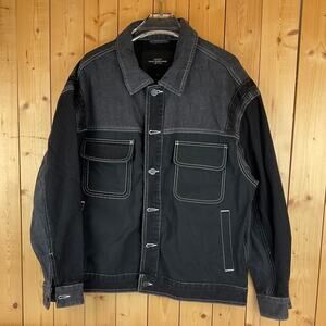 Men's Feng Chen Wang Button-Up Jacket, Light/Dark Black Denim - Size L